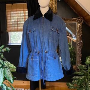 90s Jean Jacket Fur Collar Cuffs